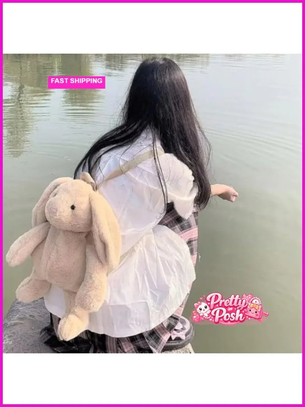 Fluffy Plush Rabbit Backpack Kawaii Bunny Daypack Soft Faux Fur Shoulder Bag